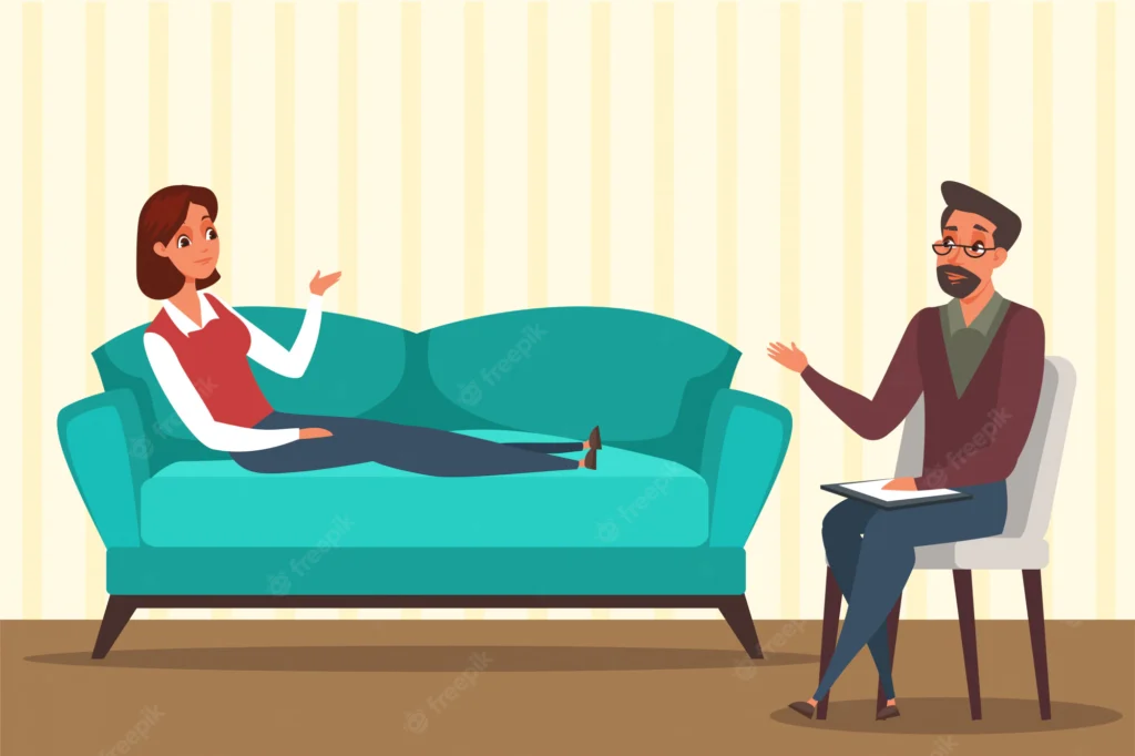 mulher-na-ilustracao-do-escritorio-do-psicologo-personagem-de-desenho-animado-feminina-falando-com-o-psiquiatra-senhora-deitada-no-sofa-na-sala-do-psicoterapeuta